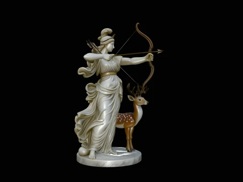 Artemis with Bow and Deer Statue Design 4 - 3D Print Model 3D Print Model