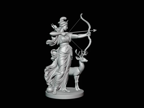 Artemis with Bow and Deer Statue Design 4 - 3D Print Model 3D Print Model