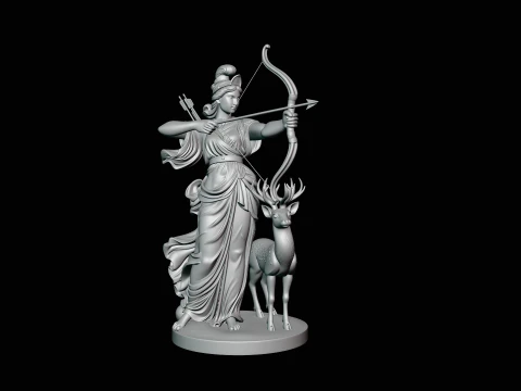 Artemis with Bow and Deer Statue Design 4 - 3D Print Model 3D Print Model