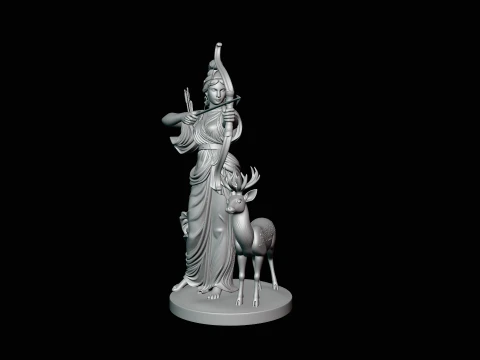 Artemis with Bow and Deer Statue Design 4 - 3D Print Model 3D Print Model