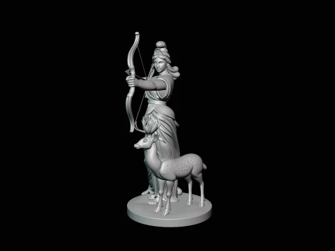 Artemis with Bow and Deer Statue Design 4 - 3D Print Model 3D Print Model