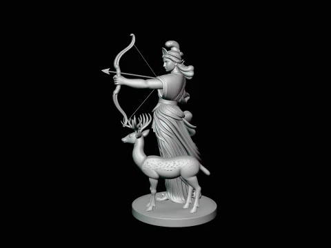 Artemis with Bow and Deer Statue Design 4 - 3D Print Model 3D Print Model