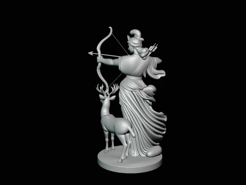 Artemis with Bow and Deer Statue Design 4 - 3D Print Model 3D Print Model