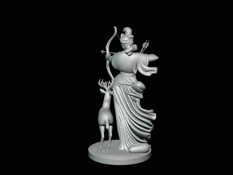 Artemis with Bow and Deer Statue Design 4 - 3D Print Model 3D Print Model