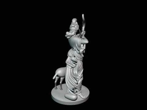 Artemis with Bow and Deer Statue Design 4 - 3D Print Model 3D Print Model