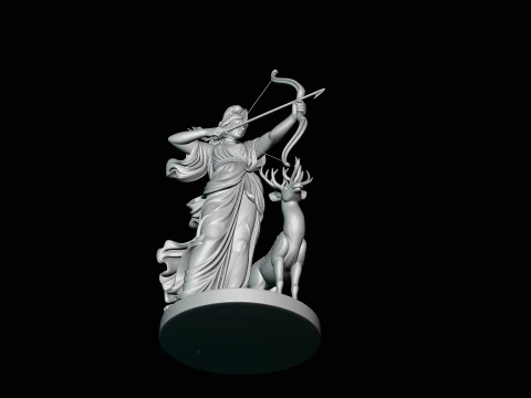 Artemis with Bow and Deer Statue Design 4 - 3D Print Model 3D Print Model