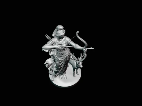 Artemis with Bow and Deer Statue Design 4 - 3D Print Model 3D Print Model