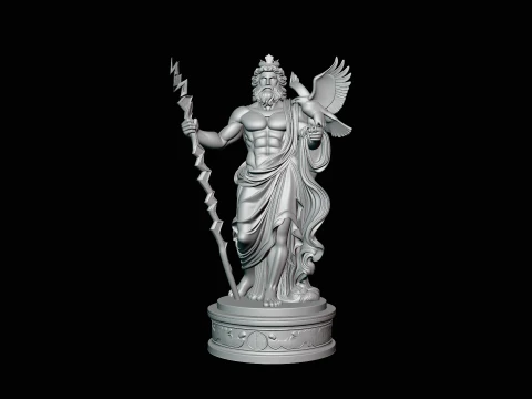 Zeus with Lightning Bolt Statue Design 9 - 3D Print Model 3D Print Model
