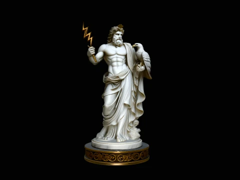 Zeus with Lightning Bolt Statue Design 10 - 3D Print Model 3D Print Model