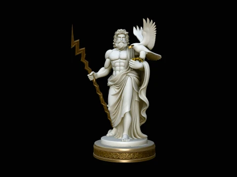 Zeus with Lightning Bolt Statue Design 12 - 3D Print Model 3D Print Model