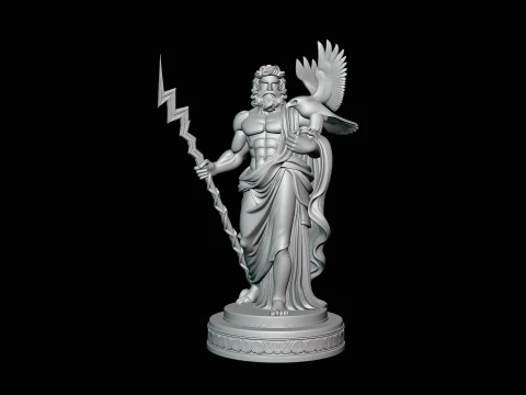 Zeus with Lightning Bolt Statue Design 12 - 3D Print Model 3D Print Model