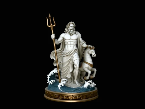 Poseidon on Sea Horse Statue Design 1 - 3D Print Model 3D Print Model