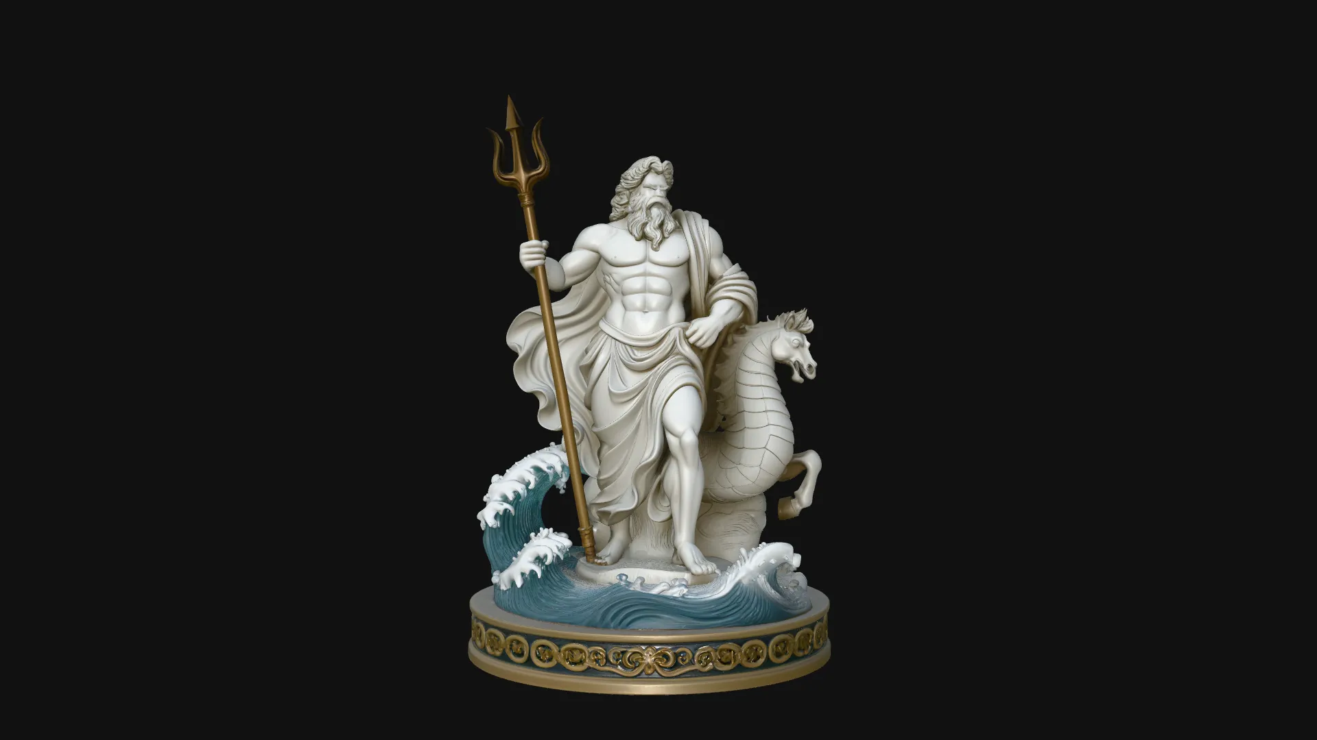 Poseidon on Sea Horse Statue Design 2 - 3D Print Model 3D Print Model .c4d .max .obj .3ds .fbx .stl .blend 