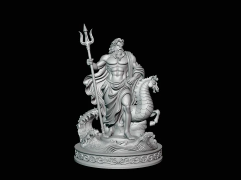 Poseidon on Sea Horse Statue Design 2 - 3D Print Model 3D Print Model