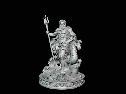 Poseidon on Sea Horse Statue Design 2 - 3D Print Model 3D Print Model