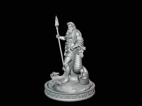 Poseidon on Sea Horse Statue Design 2 - 3D Print Model 3D Print Model