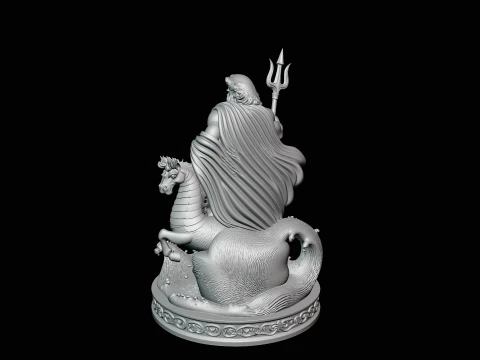 Poseidon on Sea Horse Statue Design 2 - 3D Print Model 3D Print Model