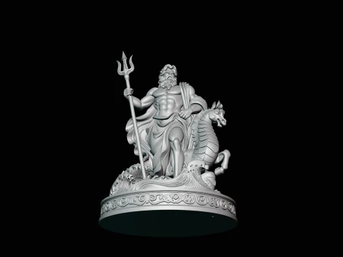 Poseidon on Sea Horse Statue Design 2 - 3D Print Model 3D Print Model