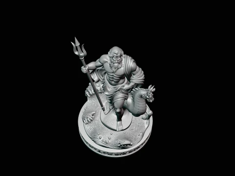 Poseidon on Sea Horse Statue Design 2 - 3D Print Model 3D Print Model