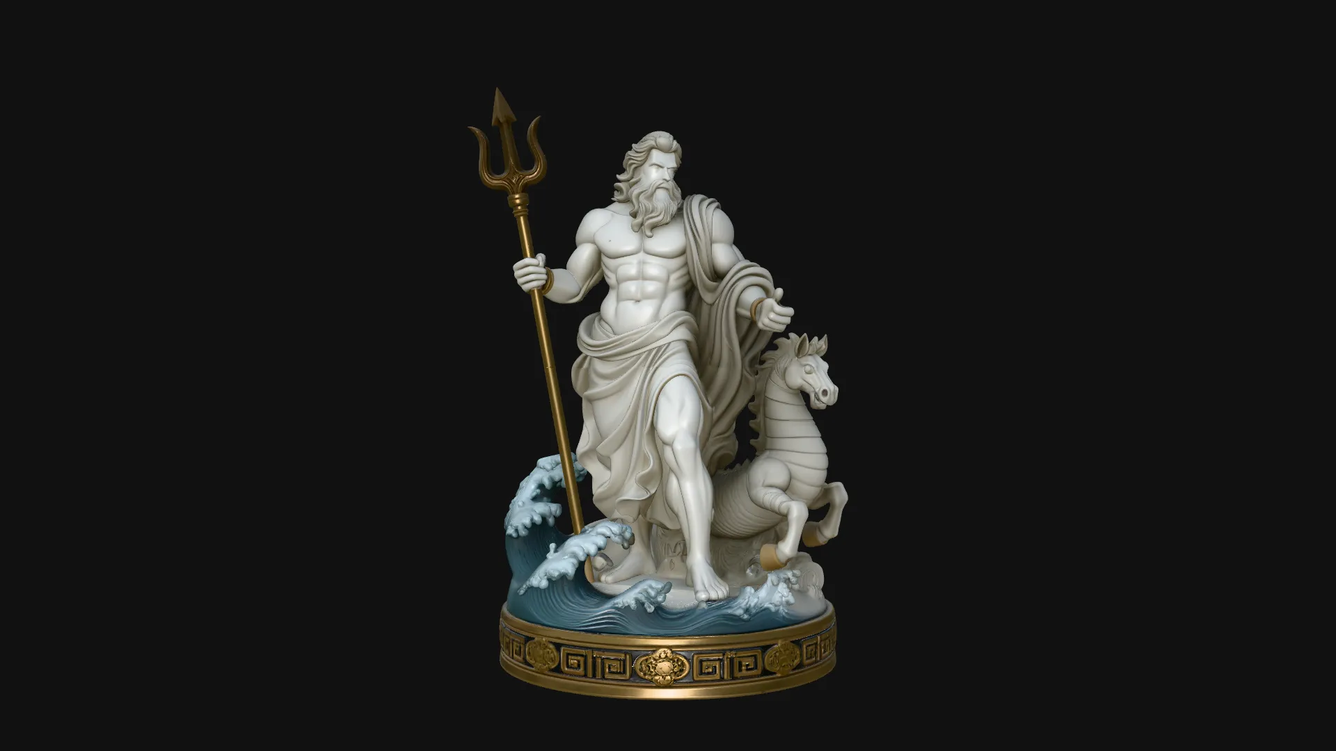Poseidon on Sea Horse Statue Design 3 - 3D Print Model 3D Print Model .c4d .max .obj .3ds .fbx .stl .blend
