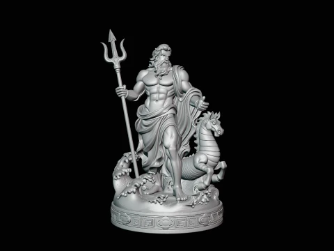 Poseidon on Sea Horse Statue Design 3 - 3D Print Model 3D Print Model