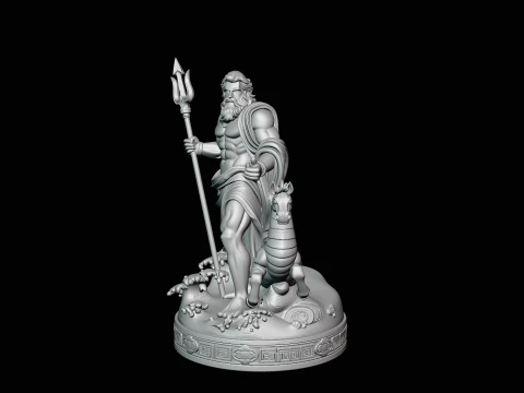 Poseidon on Sea Horse Statue Design 3 - 3D Print Model 3D Print Model