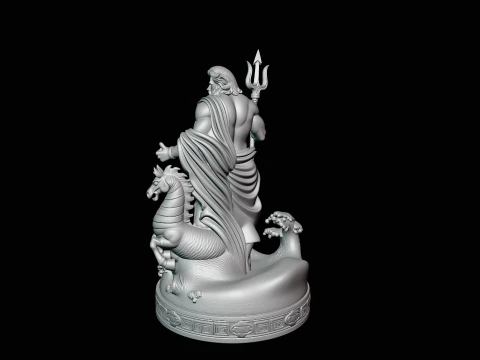 Poseidon on Sea Horse Statue Design 3 - 3D Print Model 3D Print Model