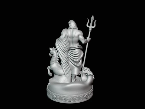 Poseidon on Sea Horse Statue Design 3 - 3D Print Model 3D Print Model