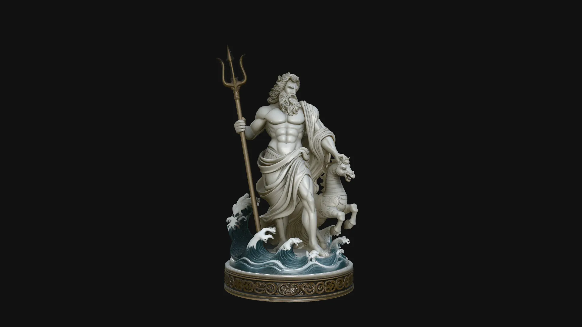 Poseidon on Sea Horse Statue Design 4 - 3D Print Model 3D Print Model .c4d .max .obj .3ds .fbx .stl .blend