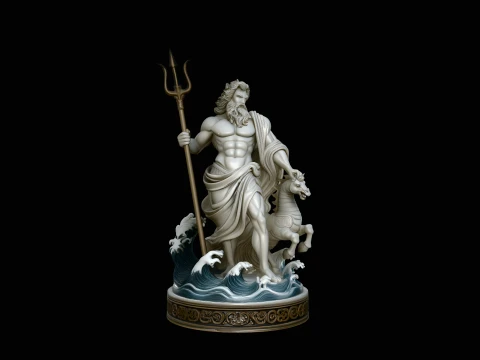 Poseidon on Sea Horse Statue Design 4 - 3D Print Model 3D Print Model