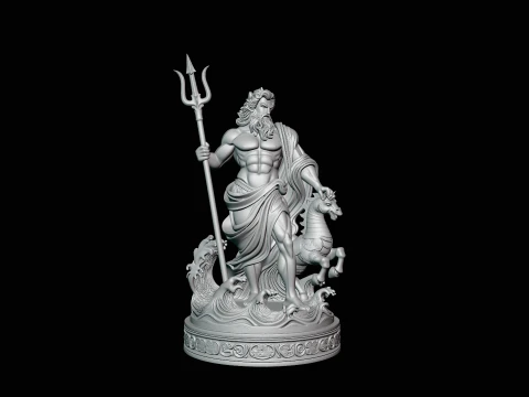 Poseidon on Sea Horse Statue Design 4 - 3D Print Model 3D Print Model