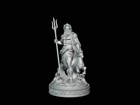 Poseidon on Sea Horse Statue Design 4 - 3D Print Model 3D Print Model