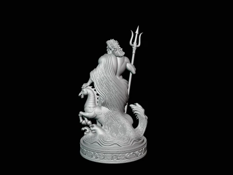 Poseidon on Sea Horse Statue Design 4 - 3D Print Model 3D Print Model