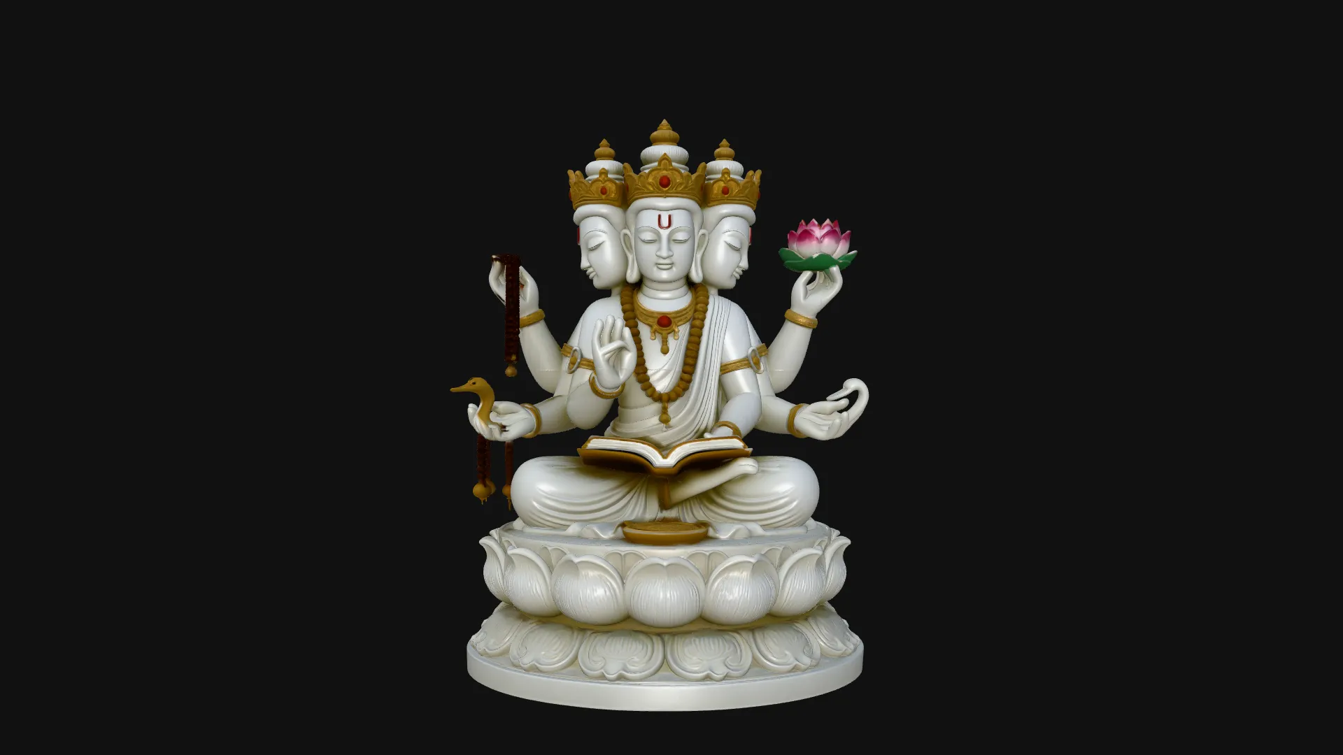 Brahma on Lotus Throne Statue Design 1 - 3D Print Model 3D Print Model .c4d .max .obj .3ds .fbx .stl .blend 