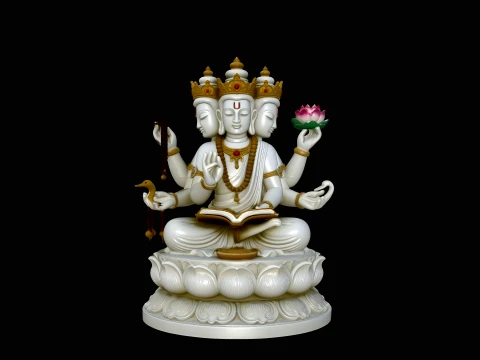 Brahma on Lotus Throne Statue Design 1 - 3D Print Model 3D Print Model