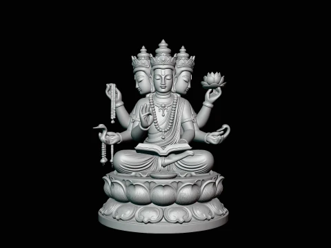 Brahma on Lotus Throne Statue Design 1 - 3D Print Model 3D Print Model