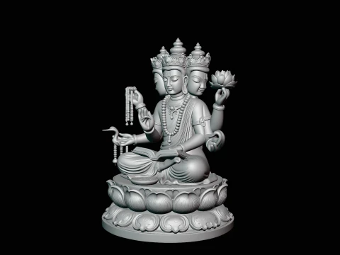 Brahma on Lotus Throne Statue Design 1 - 3D Print Model 3D Print Model