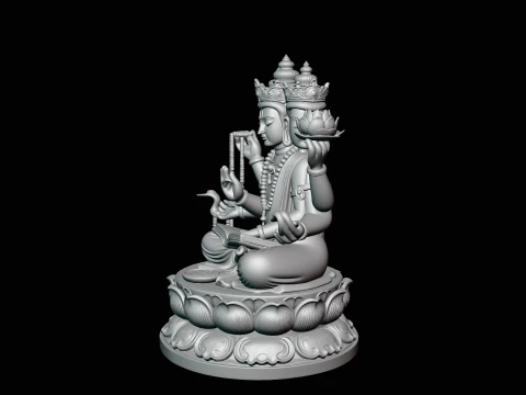 Brahma on Lotus Throne Statue Design 1 - 3D Print Model 3D Print Model