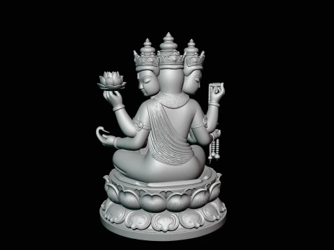 Brahma on Lotus Throne Statue Design 1 - 3D Print Model 3D Print Model