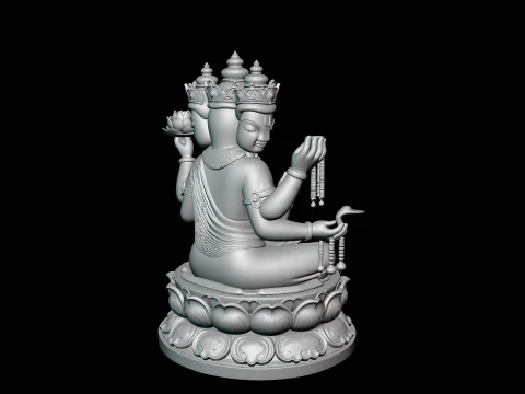 Brahma on Lotus Throne Statue Design 1 - 3D Print Model 3D Print Model