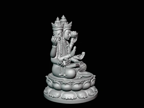 Brahma on Lotus Throne Statue Design 1 - 3D Print Model 3D Print Model