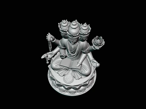 Brahma on Lotus Throne Statue Design 1 - 3D Print Model 3D Print Model