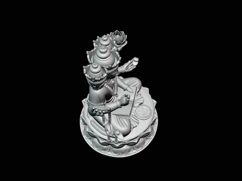 Brahma on Lotus Throne Statue Design 1 - 3D Print Model 3D Print Model