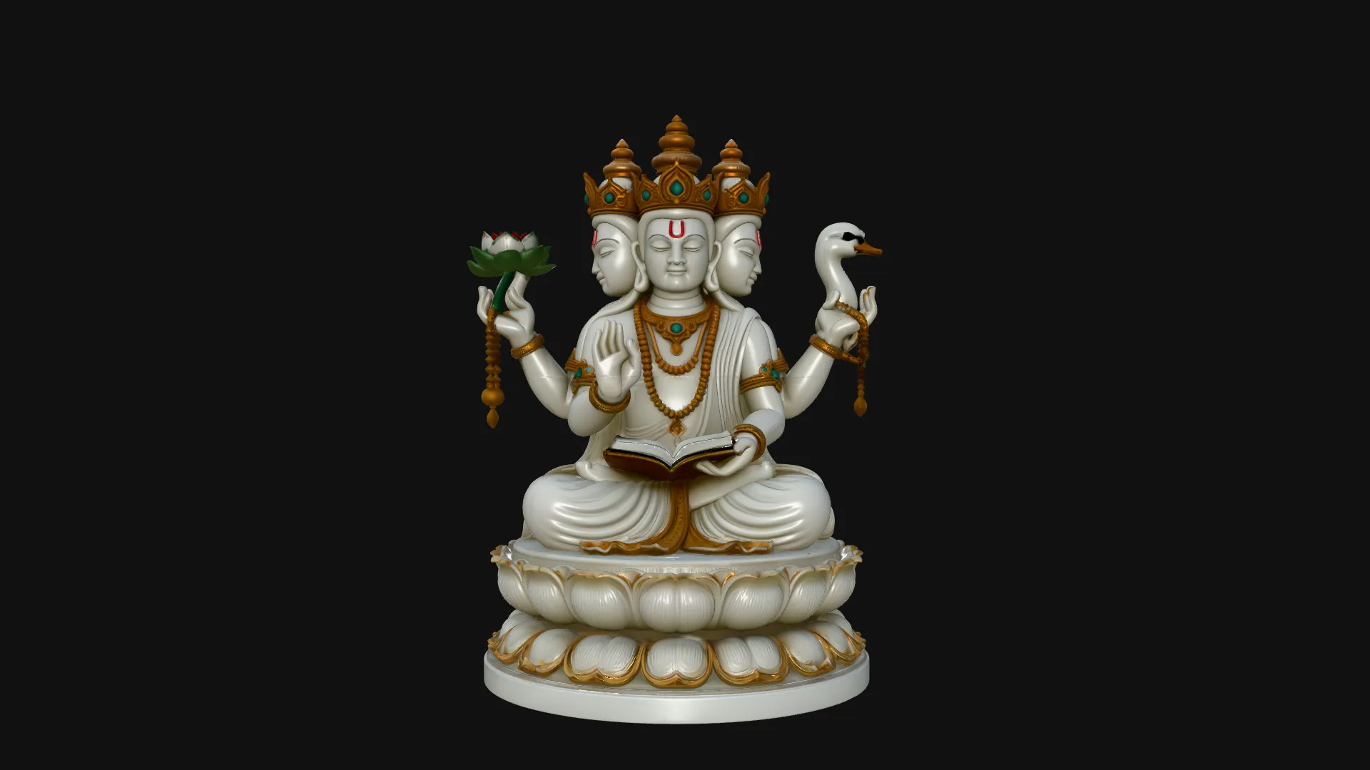 Brahma on Lotus Throne Statue Design 2 - 3D Print Model 3D Print Model .c4d .max .obj .3ds .fbx .stl .blend 