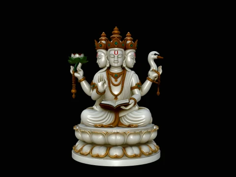 Brahma on Lotus Throne Statue Design 2 - 3D Print Model 3D Print Model
