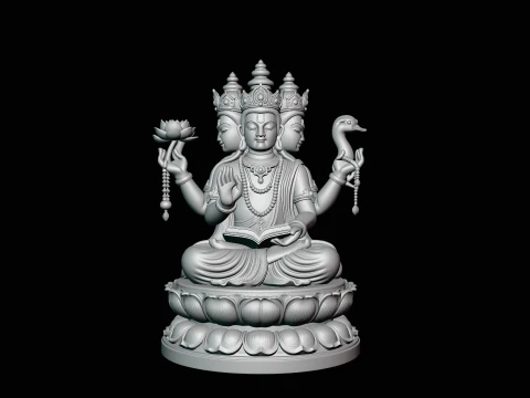 Brahma on Lotus Throne Statue Design 2 - 3D Print Model 3D Print Model