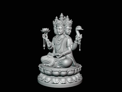 Brahma on Lotus Throne Statue Design 2 - 3D Print Model 3D Print Model