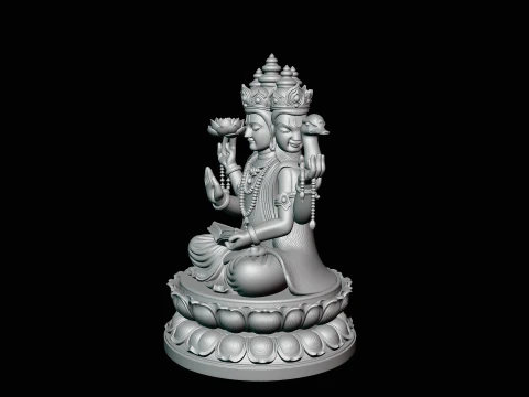 Brahma on Lotus Throne Statue Design 2 - 3D Print Model 3D Print Model