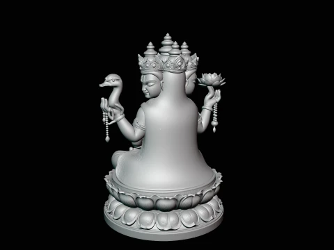 Brahma on Lotus Throne Statue Design 2 - 3D Print Model 3D Print Model