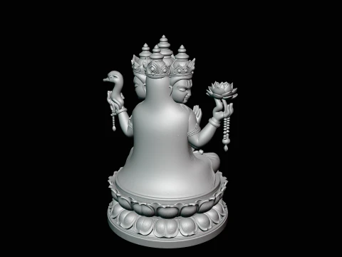 Brahma on Lotus Throne Statue Design 2 - 3D Print Model 3D Print Model